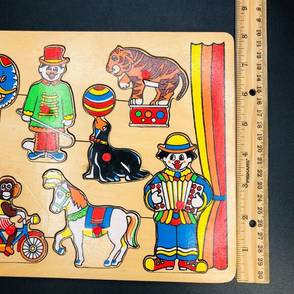 80s Circus Clown Show Wooden Puzzle COMPLETE Vintage Animal Silhouette Shape - Picture 9 of 10